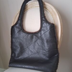 Vintage Rudsak Made In Canada Leather Faux Fur Tote Bag EUC 90s Y2K